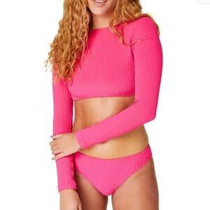 Andie - The Twist - Rashguard - Ribbed Terry - Neon Hibiscus - Size Large